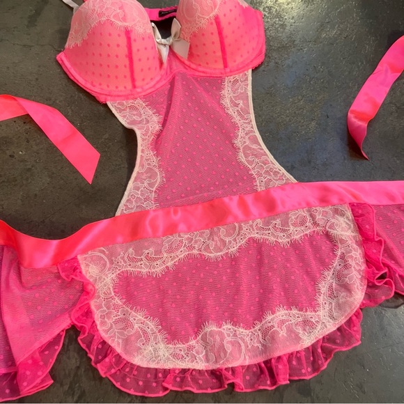 Victorias Secret Sexy Little Things Lace Chemise Babydoll 36C Pink Cream - Picture 7 of 8